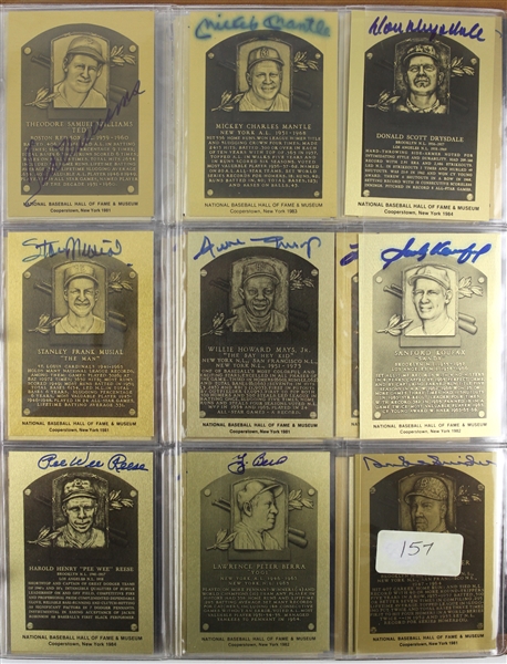 1980s Hall of Fame Signed Metallic Plaque Collection - Lot of 48 w/ Ted Williams, Mickey Mantle, Joe DiMaggio, Willie Mays, Sandy Koufax & More (PSA/DNA)