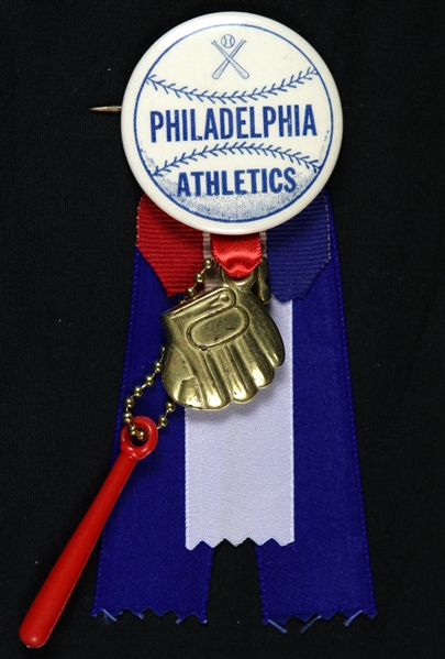 1950s Philadelphia Athletics 1.75" Pinback Button w/ Ribbons & Charms