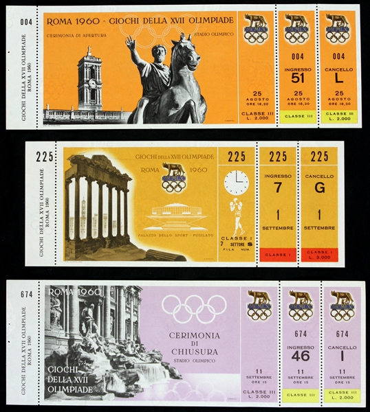 1960 Rome Summer Olympics Games of the XVII Olympiad Ticket Collection - Lot of 3