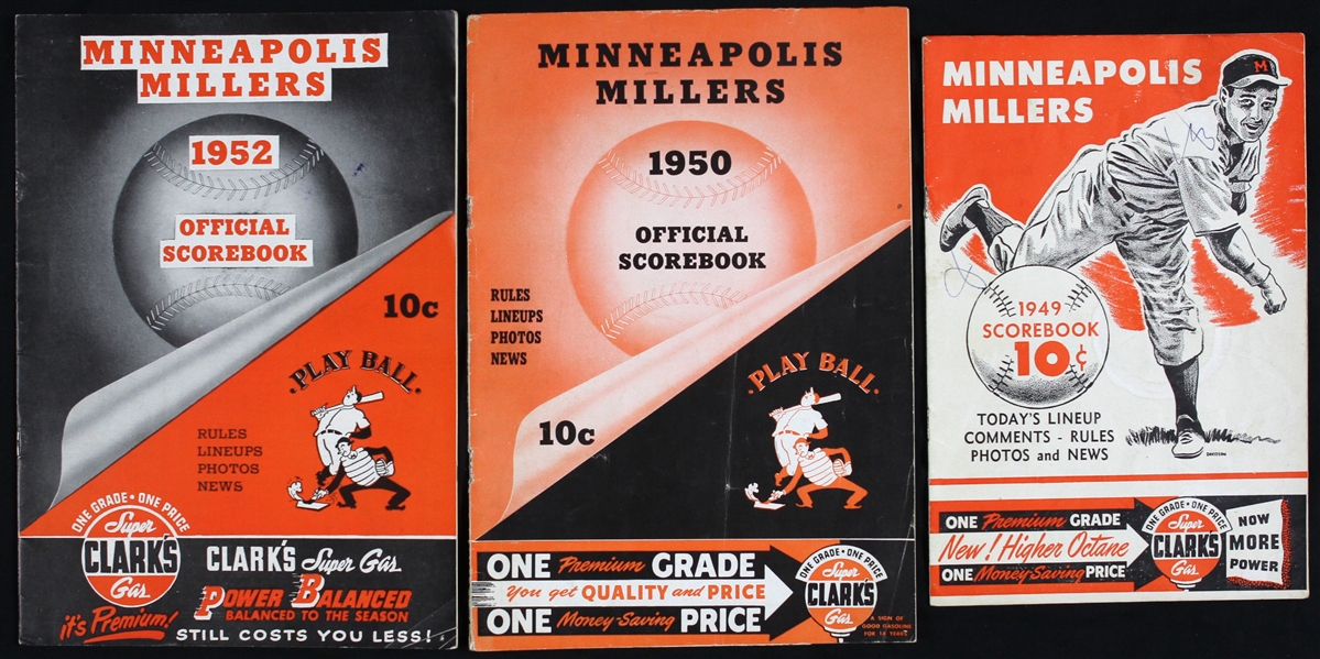 1949-52 Minneapolis Millers American Association Scored Program Collection - Lot of 3