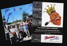 2007 Milwaukee Braves 1957 World Series Champion 50th Anniversary Multi Signed Program & Photos - Lot of 3 w/ Del Crandall, Johnny Logan, Gene Conley & More 