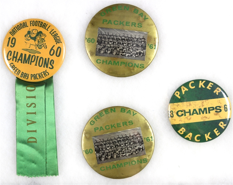 1960-63 Champions Green Bay Packers Celluloid Pinback Button Collection - Lot of 4