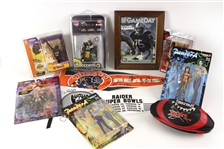 1980s-2000s Football Basketball Action Figure Pennant & Signed Colleciton - Lot of 10 w/ Howie Long, Pennants, XFL Football & More