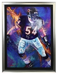2000s Brian Urlacher Chicago Bears Signed 51" x 67" Framed Original Bill Lopa Art Work  