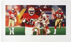1992-99 Jerry Rice San Francisco 49ers Signed 19" x 32" Lithpograph & Uncut Sheet of 1992 Topps Basketball Cards (JSA)
