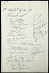 1969-70 Philadelphia Flyers Team Signed Sheet w/ 21 Signatures Including Bobby Clarke (Rookie Signature), Bernie Parent, Ed Van Impe, Andre LaCroix & More (JSA Full Letter)