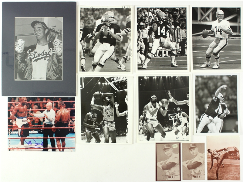 1960s-2000s Baseball Football Basketball Vintage Photo Collection - Lot of 11 w/ Mickey Mantle Penny Cards, Satchel Paige, Mills Lane Signed & More (JSA) 