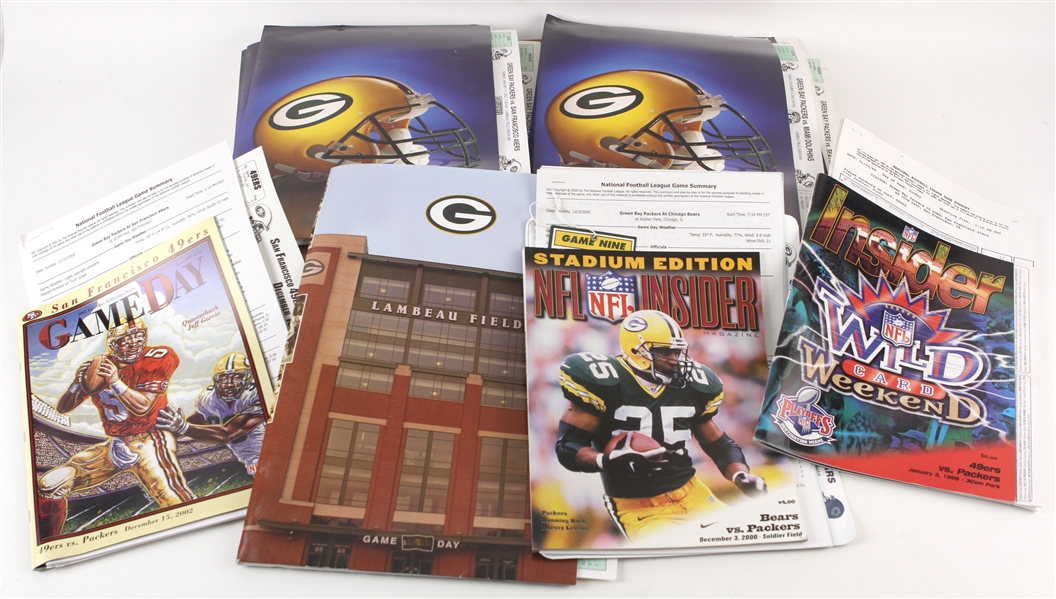 1998-2009 Green Bay Packers Press Packet Collection - Lot of 35 w/ Programs, Press Box Passes, Game Notes & More