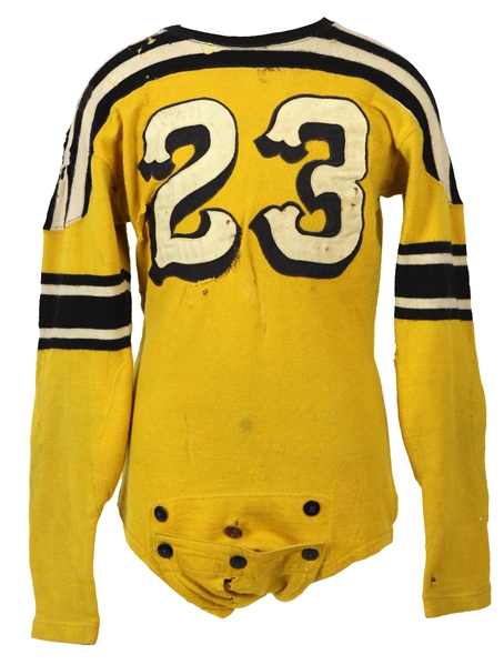 1940s circa #23 Yellow/Black/White Game Worn Huston Pugh Football Jersey (MEARS LOA)
