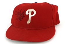 2003 Jim Thome Philadelphia Phillies Signed Game Worn Cap (MEARS LOA/JSA)