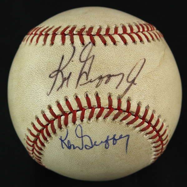 1989-90 Ken Griffey Jr. Ken Griffey Sr. Seattle Mariners Signed OAL Brown Game Used Baseball (MEARS LOA/JSA)