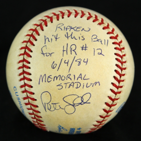 1984 (June 4) Cal Ripken Jr. Pete Ladd Orioles/Brewers Signed OAL Brown Memorial Stadium Game Used Home Run Baseball (MEARS LOA/JSA)