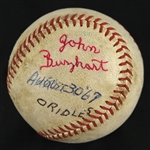 1967 (August 30) John Buzhardt Baltimore Orioles Signed OAL Cronin Metropolitan Stadium Game Used Baseball (MEARS LOA)