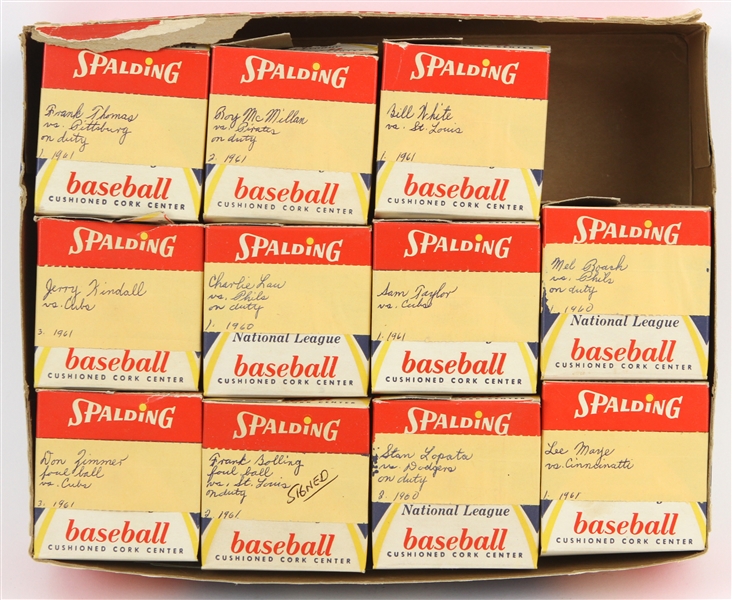 1960-61 Milwaukee Braves ONL Giles Milwaukee County Stadium Game Used Baseball Collection - Lot of 11 w/ Don Zimmer, Frank Thomas, Charlie Lau & More  (MEARS LOA)