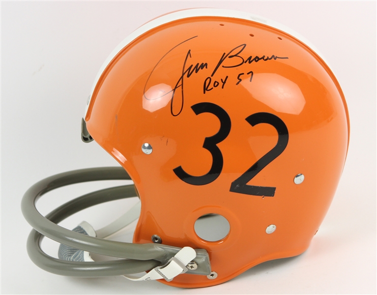 1990s Jim Brown Cleveland Browns Dual Signed Full Size Suspension Helmet (JSA)
