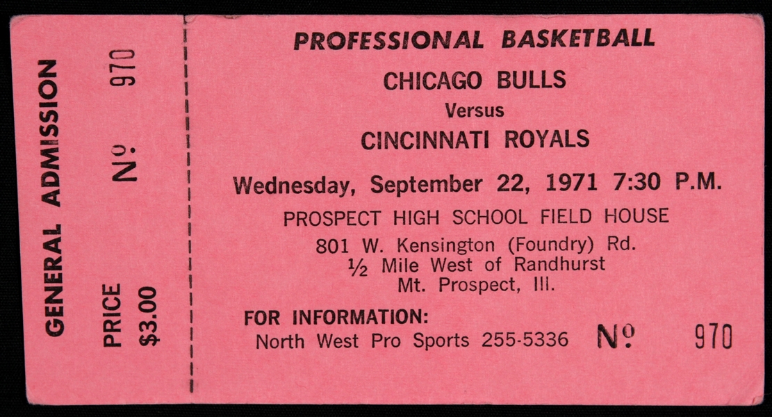 1971 (September 22) Chicago Bulls Cincinnati Royals Preseason/Exhibition Game Ticket