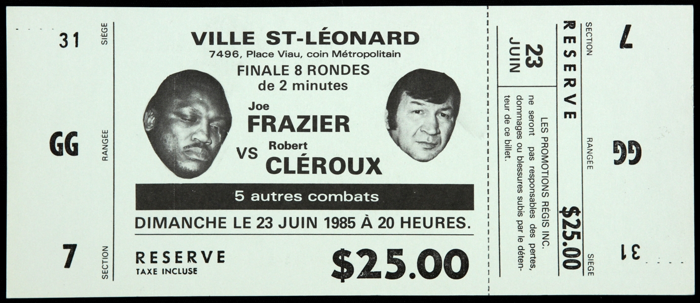 1985 (June 23) Joe Frazier Robert Cleroux Fight Ticket 
