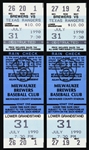1990 (July 31) Nolan Ryan 300th Career Win Texas Rangers Milwaukee Brewers County Stadium Tickets - Lot of 2 