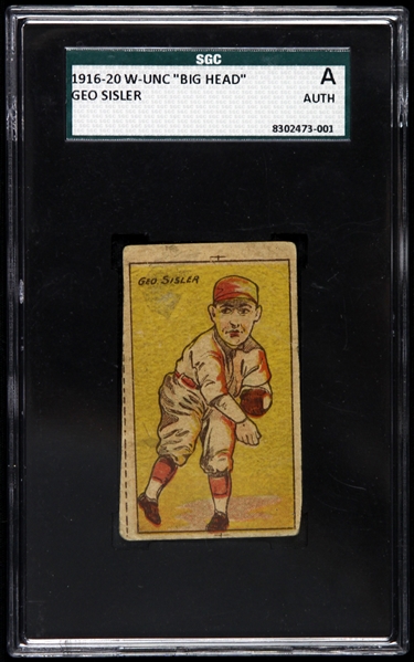 1916-20 George Sisler St. Louis Browns W-UNC Big Head Trading Card (SGC Slabbed)