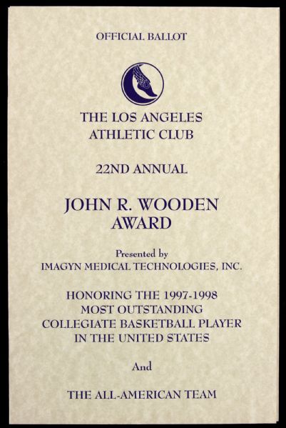 1997-98 John Wooden Outstanding College Basketball Player Award Ballot