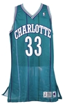 1992-93 Alonzo Mourning Charlotte Hornets Signed Game Worn Road Jersey (MEARS LOA/*JSA*) Rookie Season