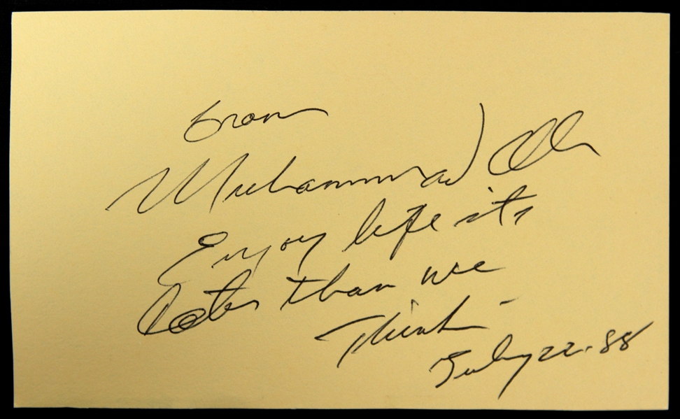 1988 (July 22) Muhammad Ali World Heavyweight Champion Signed & Inscribed 3" x 5" Cut (JSA)
