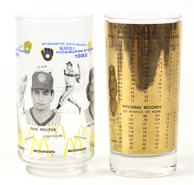 1957-82 Milwaukee Braves/Brewers Commemorative Drinking Glass Collection - Lot of 2 