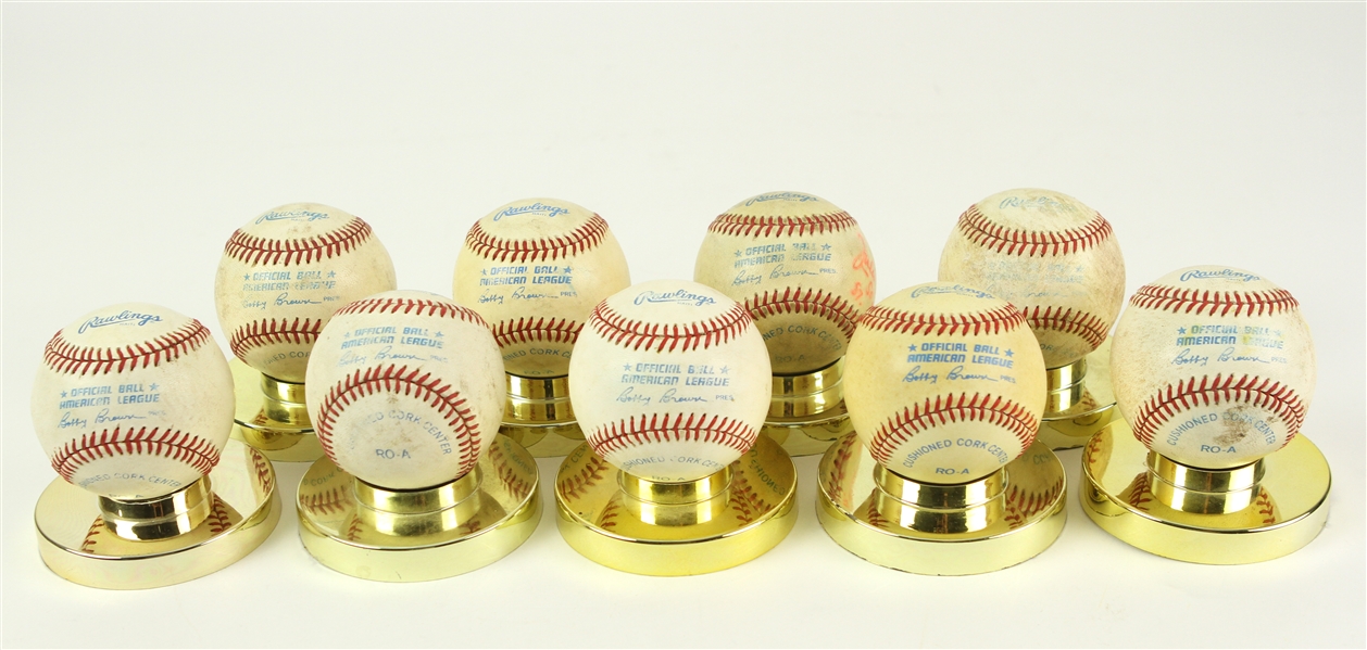 1985-89 Official American League Bobby Brown Game Used Baseball Collection - Lot of 9 (MEARS LOA)