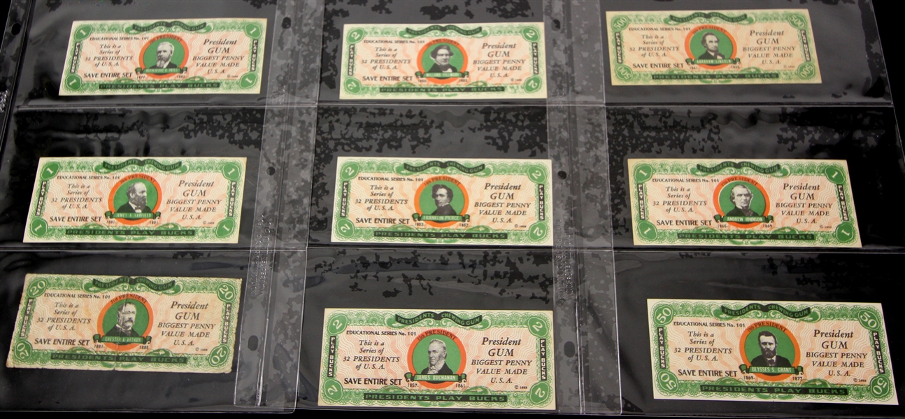1937 Dietz Gum Company Presidents Play Bucks - Set of 32 w/ FDR Presidents Pocket History Album