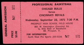 1971 (September 22) Chicago Bulls Cincinnati Royals Preseason/Exhibition Game Ticket