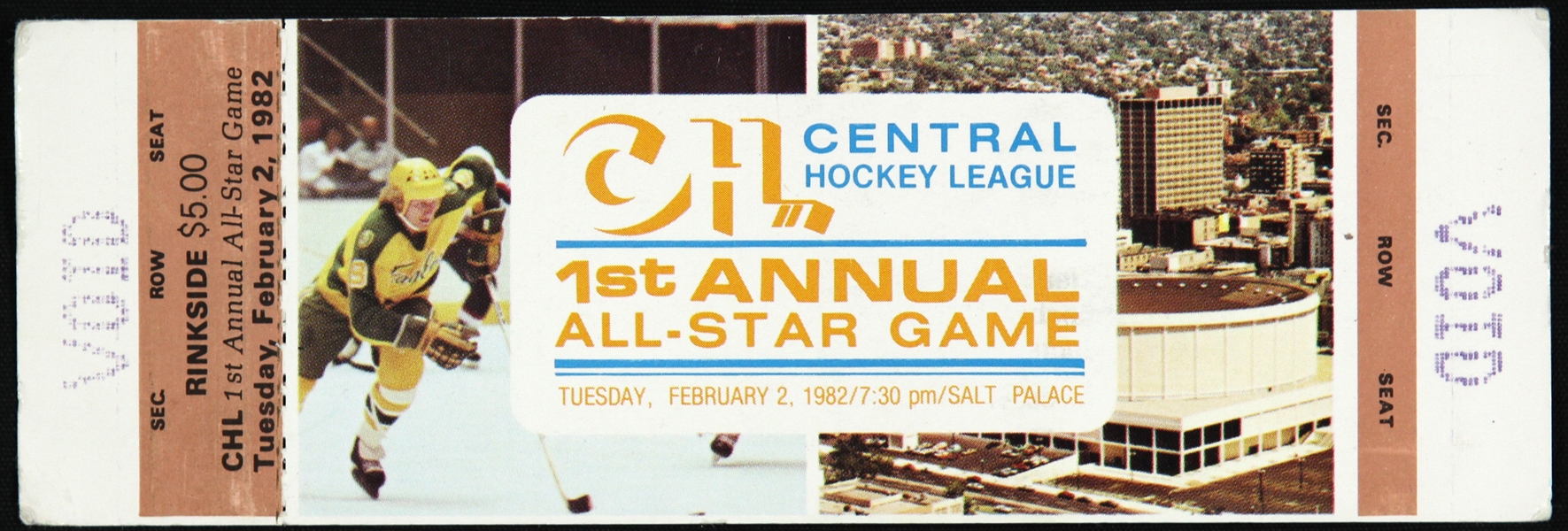 1982 (February 2) 1st Annual Central Hockey League All Star Game Ticket