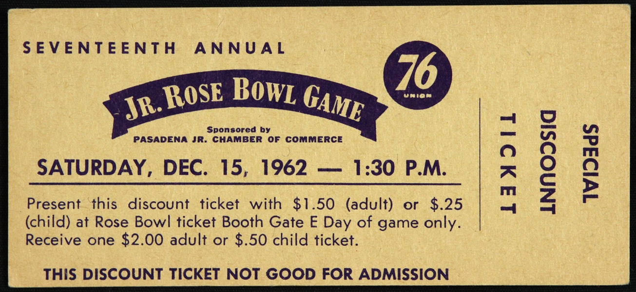 1962 (December 15) Junior Rose Bowl Game Discount Ticket