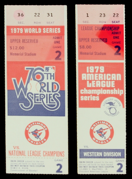 1979 Baltimore Orioles ALCS Game 2 & World Series Game 2 Ticket Stubs - Lot of 2
