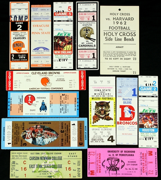 1953-82 College & Professional Football Ticket Collection - Lot of 13