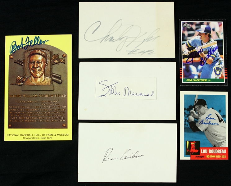 1960s-80s Baseball Signed Cut/Card Collection - Lot of 6 w/ Stan Musial, Richie Ashburn, Lou Boudreau, Bob Feller & More (JSA)