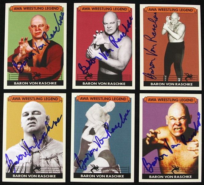 2012 Baron Von Raschke AWA Wrestling Legend Signed Trading Cards - Lot of 6 (JSA)