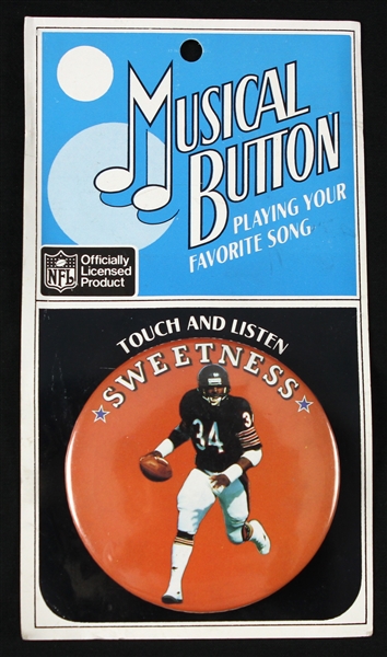 1985 Walter Payton Chicago Bears MOC 3" Sweetness Musical Pinback Button - Still Plays 
