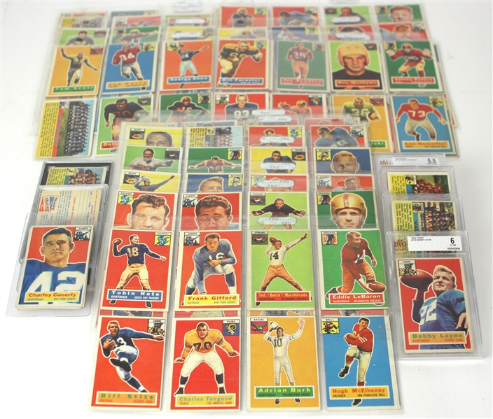 1956 Topps Football Near Complete (1 Card Missing) Set - Lot of 125 Cards Total w/ 7 Slabbed