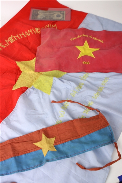 1968-69 Vietnam Memorabilia Collection - Lot of 4 w/ Flags, Armband & More (MEARS LOA)