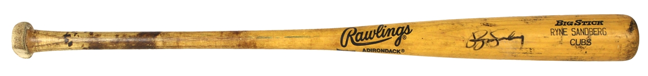 1991 Ryne Sandberg Chicago Cubs Signed Rawlings Adirondack Professional Model Game Used Bat (MEARS LOA/JSA)
