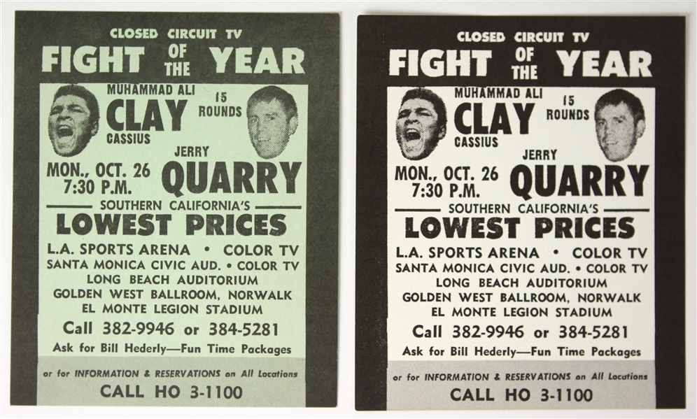 1972 Muhammad Ali vs. Jerry Quarry World Heavyweight Title Bout Closed Circuit TV Handbill - Lot of 2