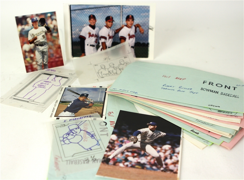 1980s-90s Baseball Card Mock Up Production Kits w/ Original Photos - Lot of 27
