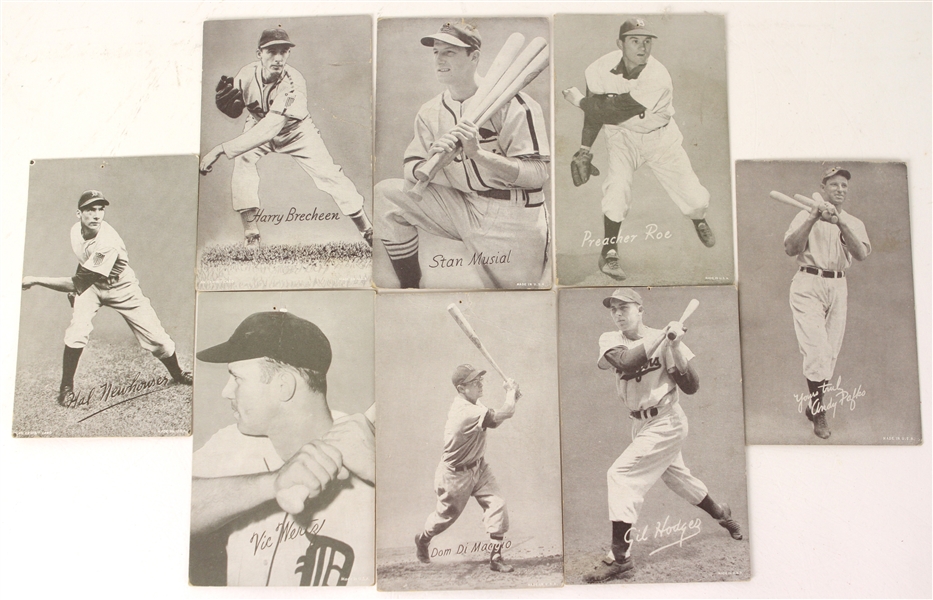 1950s Baseball 3.25" x 5.25" Exhibit Card Collection - Lot of 12 w/ Stan Musial, Pee Wee Reese, Gil Hodges & More