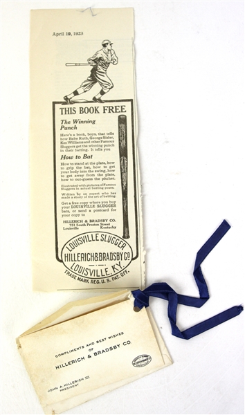 1923 Hillerich & Bradsby Advertisement & Compliments of Card
