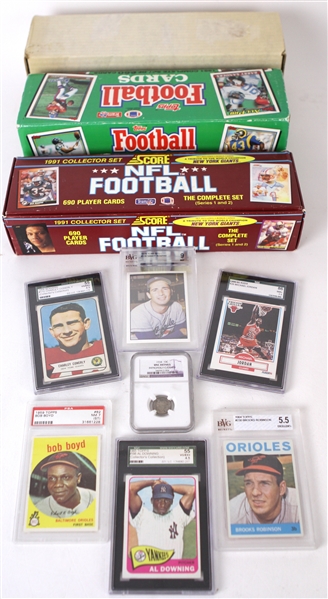 1934-92 Football Baseball Basketball Card & Coin Collection - Lot of 10 w/ 7 Slabbed & 3 Sets