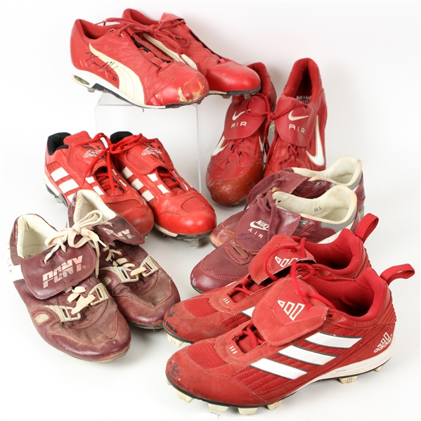 1990s-2000s Philadelphia Phillies Signed Game Worn Cleats Collection - Lot of 6 Pairs w/ Wes Chamberlain, Vicente Padilla, Tim Worrell & More (MEARS LOA)