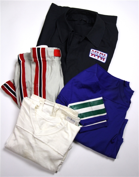 1980s Football & Baseball Memorabilia Collection - Lot of 5 w/ Blank Jerseys, Pants, Super Bowl XVII Coat & 1987 MLB All Star Banner 