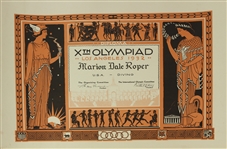 1932 Marion Dale Roper Diving Los Angeles Olympic Games 19" x 25" Diploma