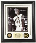 2001 Hank Aaron Atlanta Braves 13" x 17" Framed Highland Mint Display w/ Signed Photo & Game Used Bat Piece (JSA)