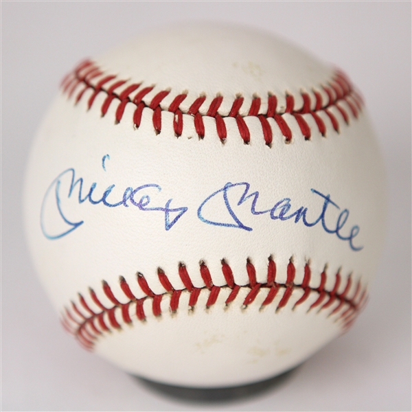 1984-94 Mickey Mantle New York Yankees Signed OAL Brown Baseball (JSA)